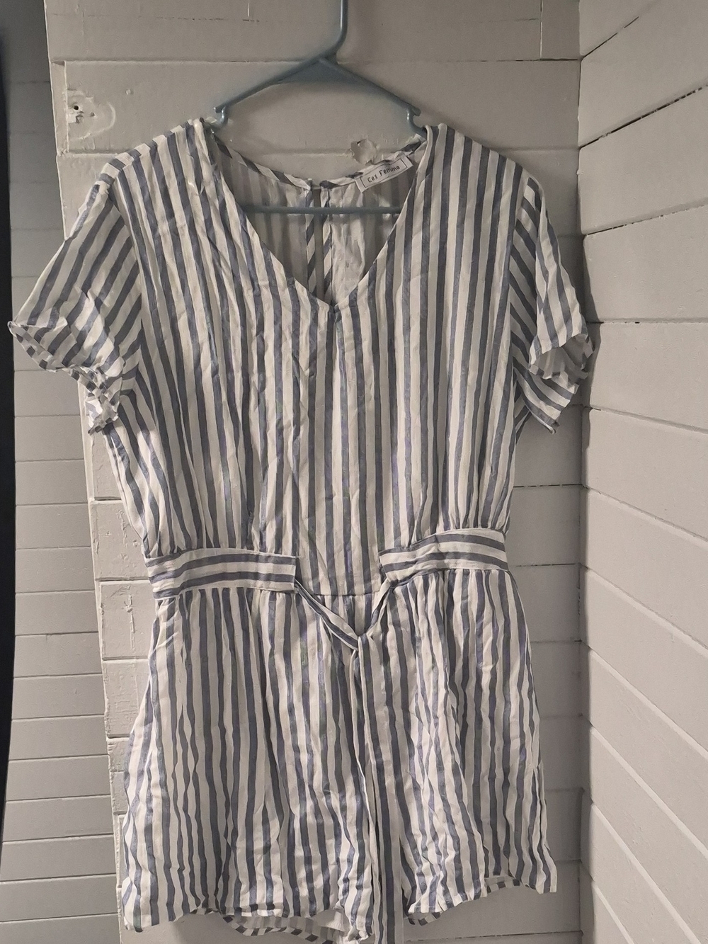 Ces Femme Navy and White Striped V-Neck Romper